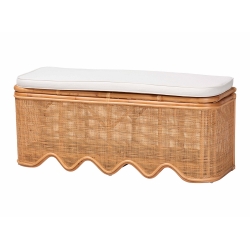 bali & pari Rivka Natural Rattan Storage Bench with Scalloped Base and Cushion